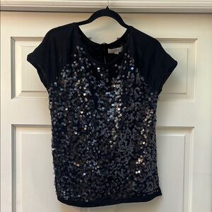 LOFT Black Sequin Cap Sleeve Blouse